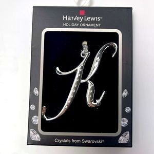 Harvey Lewis "K" Holiday Christmas Ornament With Swarovski Crystal Elements New